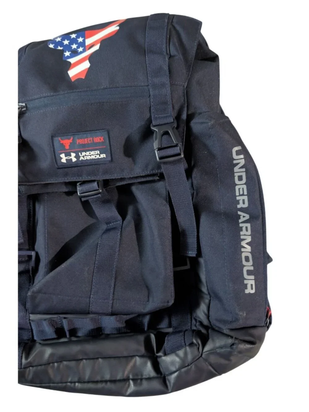 UA Project Rock Freedom Regiment Backpack Brahma Bull USA Flag Gym Bag Navy